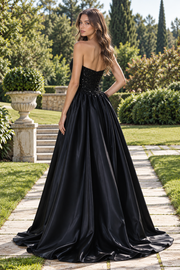 Elegant Sequin Top Satin A-Line Strapless Empire Split Party Prom Dress