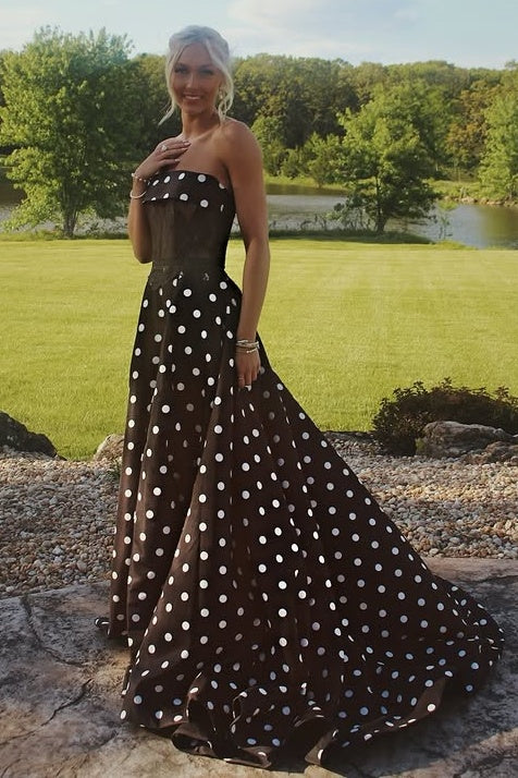 Elegant Strapless A-Line Two Tone Maxi Party Prom Dress