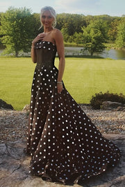 Elegant Strapless A-Line Two Tone Maxi Party Prom Dress