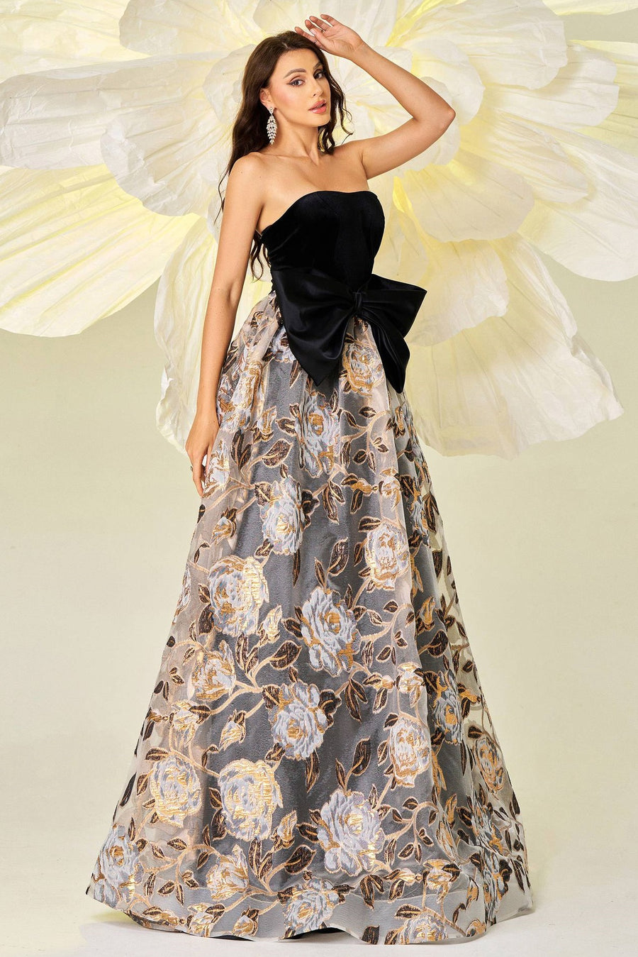 Elegant Strapless Empire Floral A-Line Party Evening Dress