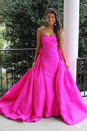 Elegant Strapless Fitted Satin Party Prom Dress With Train