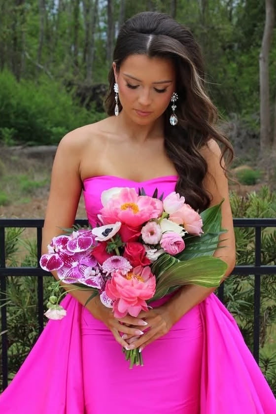Elegant Strapless Fitted Satin Party Prom Dress With Train