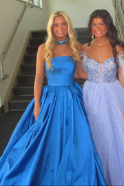 Elegant Strapless Satin A-Line Empire Party Prom Dress With Train