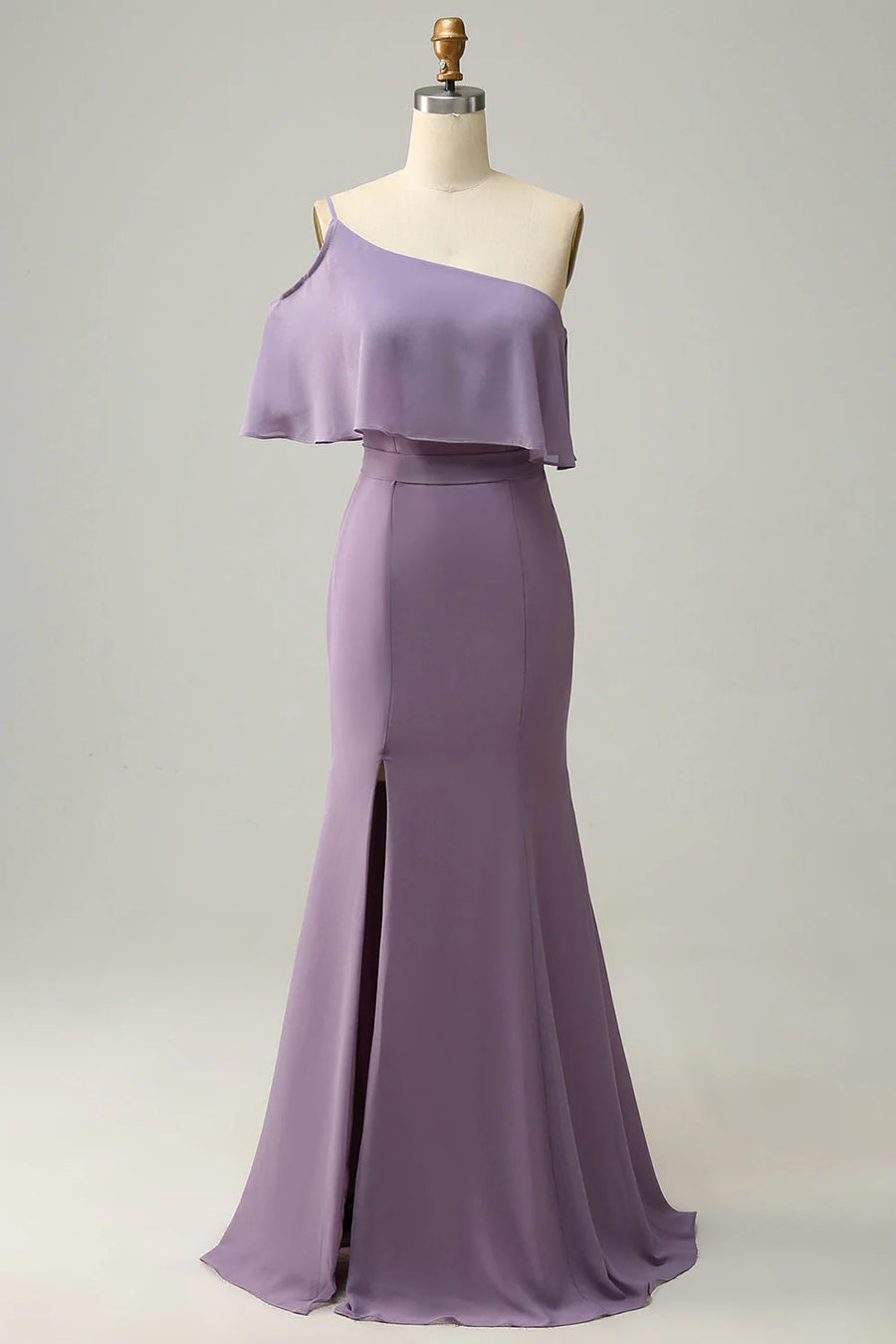 Elegant Trumpet One Shoulder Sleeveless With Side Slit Bridesmaid Dress