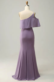 Elegant Trumpet One Shoulder Sleeveless With Side Slit Bridesmaid Dress