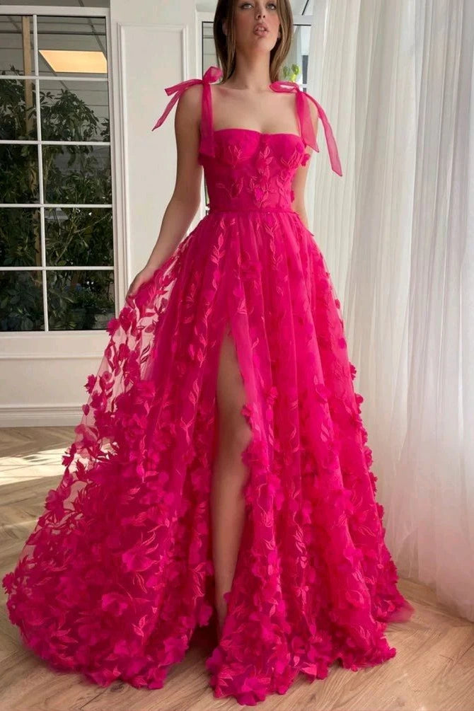 Elegant Tulle A-Line Square Sleeveless Appliques Prom Dress