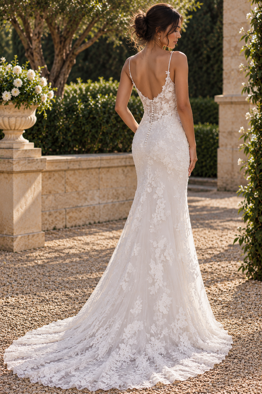 Elegant V-Neck Sleeveless Backless Mermaid Lace Wedding Dress
