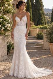 Elegant V-Neck Sleeveless Backless Mermaid Lace Wedding Dress