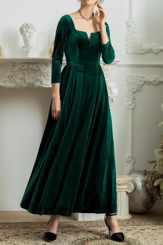 Elegant Velvet A-Line Empire Quarter Sleeves Dress