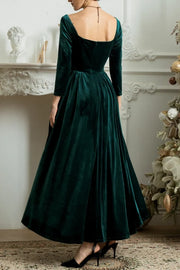 Elegant Velvet A-Line Empire Quarter Sleeves Dress