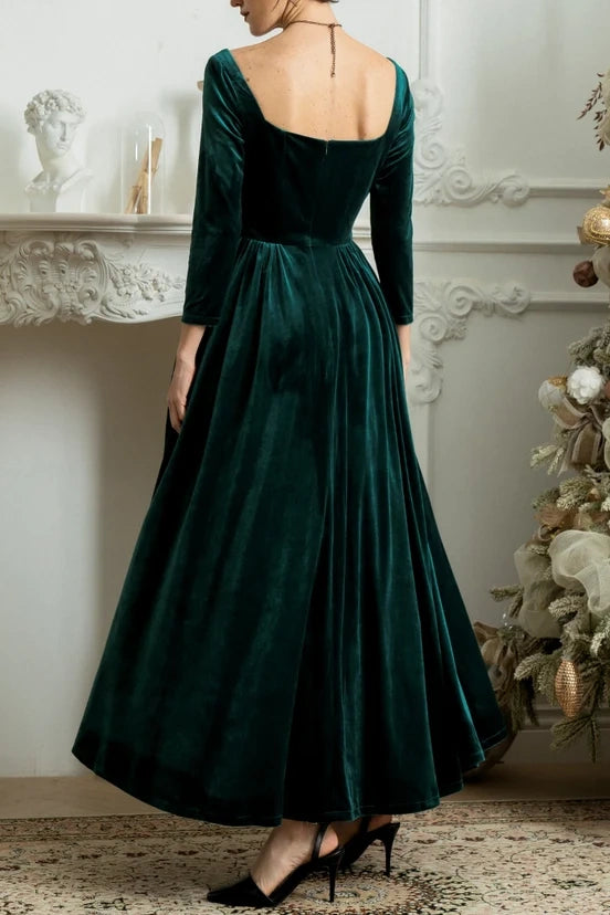 Elegant Velvet A-Line Empire Quarter Sleeves Dress