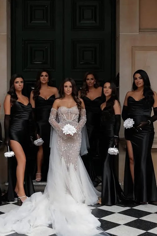 Empire Ruched Strapless Mermaid Bridesmaid Dress With Side Slit