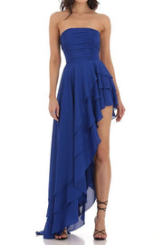 Empire Strapless Tiered Prom Dress With Side Slit