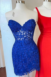 Blush Pink Strapless Sheath Appliques Tulle Homecoming Dress