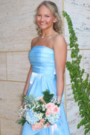 Fashion A-Line Pleated Strapless Chiffon Split Party Prom Dress