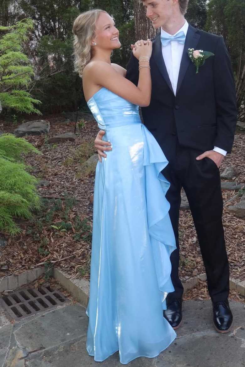 Fashion A-Line Pleated Strapless Chiffon Split Party Prom Dress