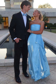 Fashion A-Line Pleated Strapless Chiffon Split Party Prom Dress