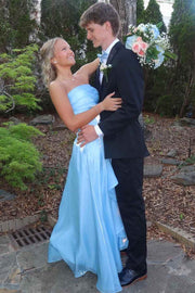 Fashion A-Line Pleated Strapless Chiffon Split Party Prom Dress