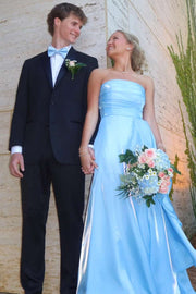 Fashion A-Line Pleated Strapless Chiffon Split Party Prom Dress