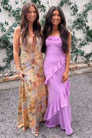 Fashion Chiffon Sheath Ruffle Strapless Floor-Length Party Prom Dress