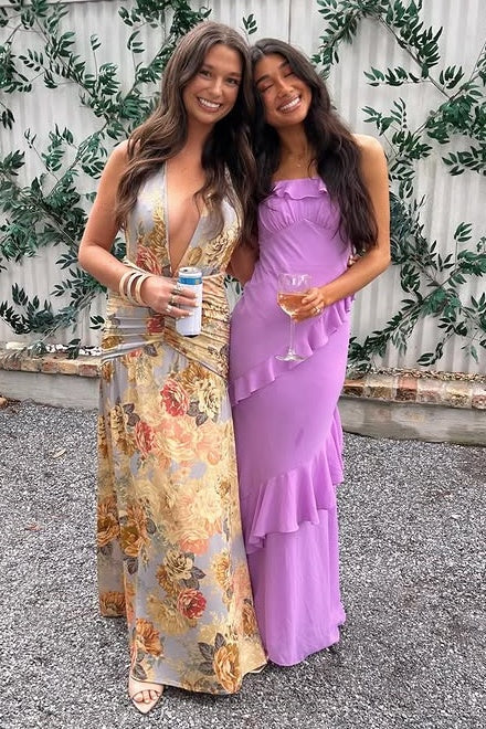 Fashion Chiffon Sheath Ruffle Strapless Floor-Length Party Prom Dress