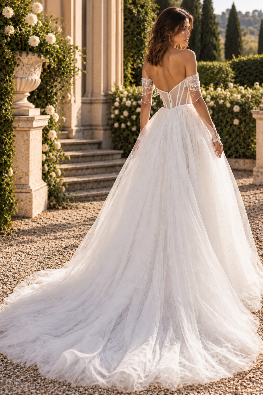 Fashion Off-Shoulder Long Sleeves Sheer Tulle A-Line Split Wedding Dress