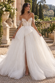 Fashion Off-Shoulder Long Sleeves Sheer Tulle A-Line Split Wedding Dress