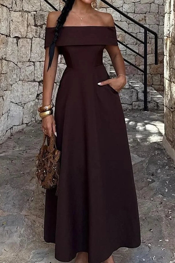 Fashion Off-Shoulder Sleeveless Satin A-Line Party Evening Dress