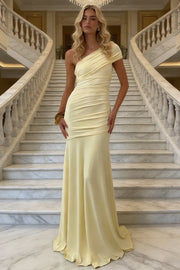 Fashion One Shoulder Sleeveless Mermaid Satin Party Prom Dress