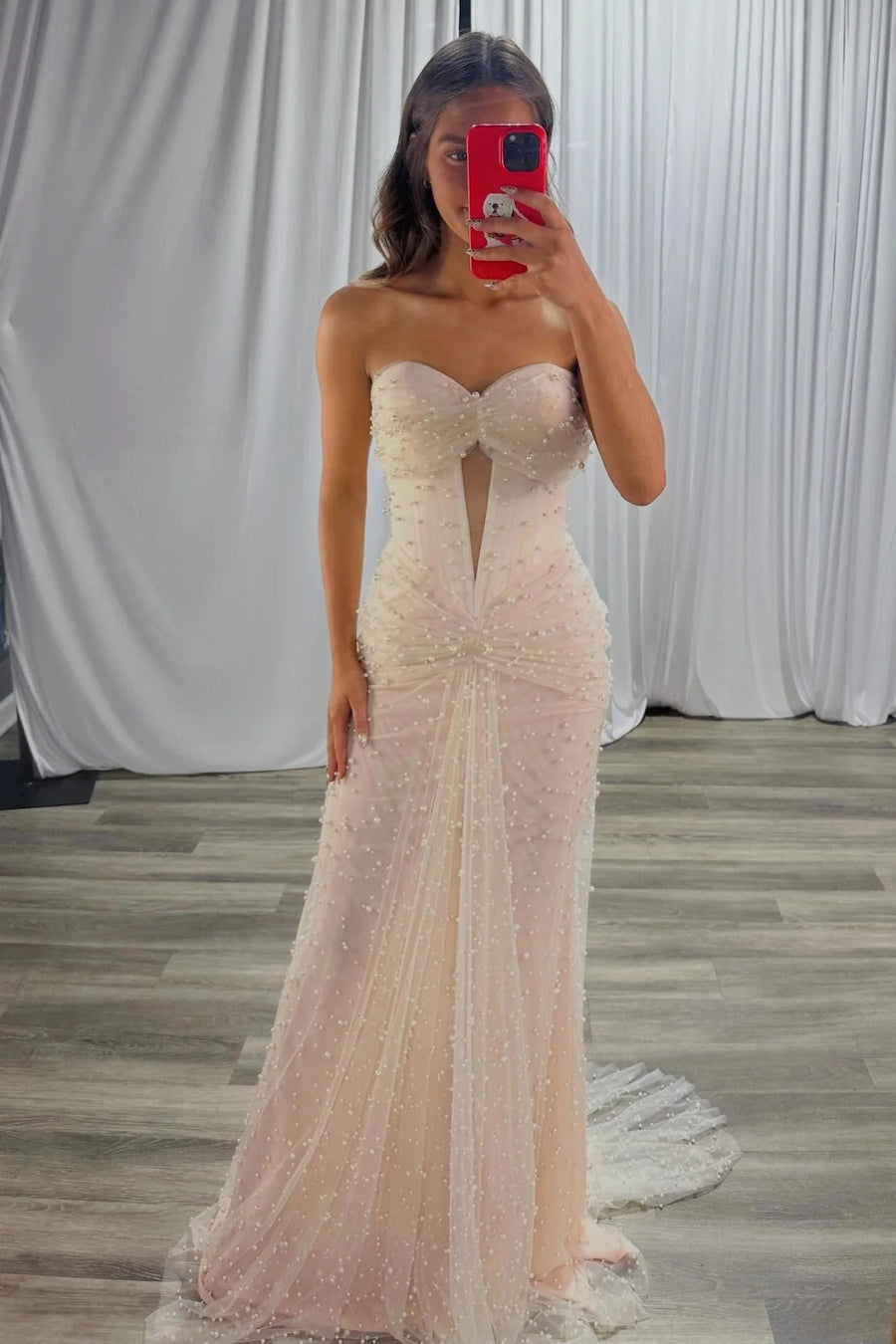 Fashion Pearls Sweetheart Strapless Mermaid Party Prom Dress