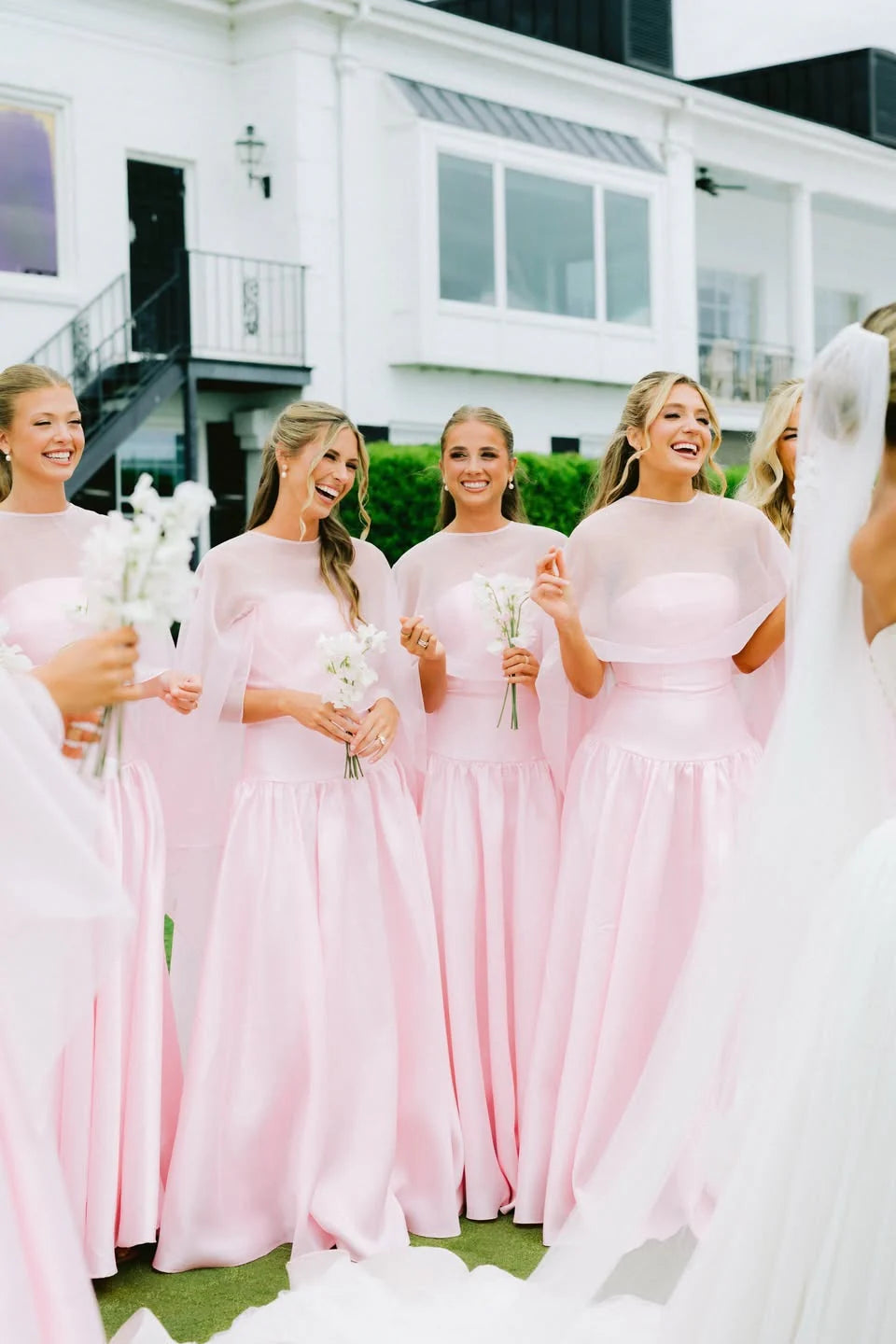 Fashion Pink A-Line Satin Maxi Bridesmaid Dress With Shawl