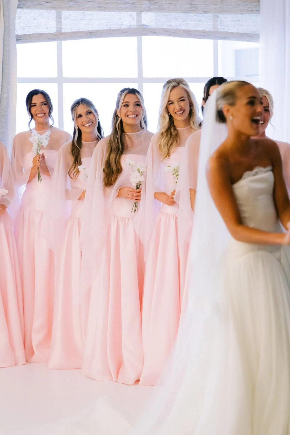 Fashion Pink A-Line Satin Maxi Bridesmaid Dress With Shawl