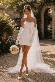 Fashion Satin Bow Strapless Empire Short Summer Wedding Dress