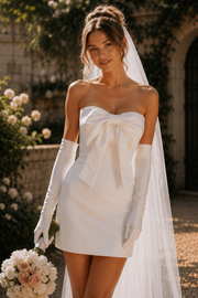 Fashion Satin Bow Strapless Empire Short Summer Wedding Dress