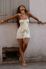Fashion Satin Strapless A-Line Satin Ivory Short Party Homecoming Dress 
