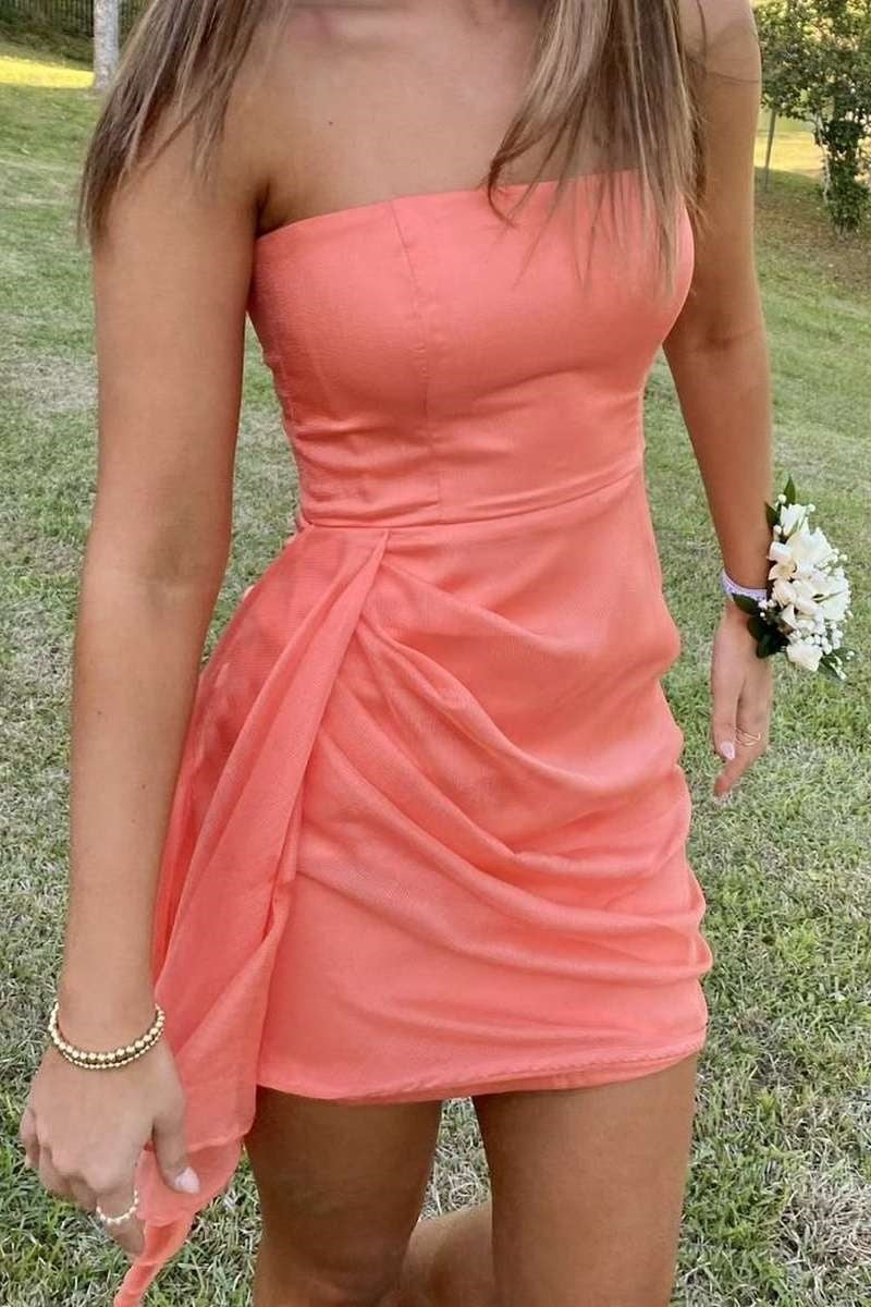 Fashion Sheath Strapless Empire Chiffon Ruched Homecoming Dress