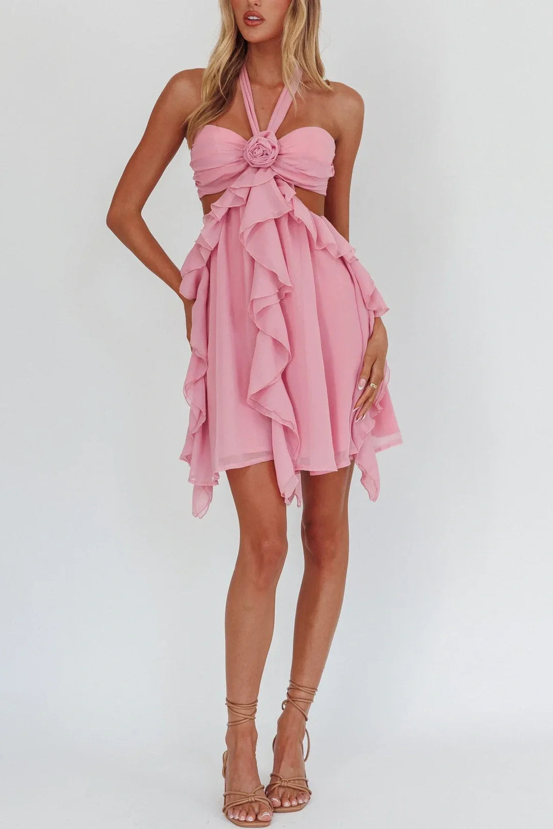Fashion Slik Chiffon A-Line Halter Mini Homecoming Party Dress