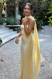 Fashion Spaghetti Straps Lace-Up Satin Maxi Party Prom Dress