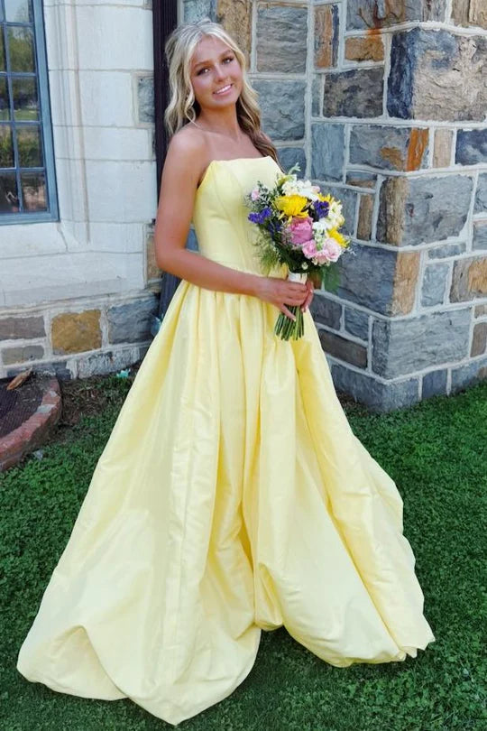 Fashion Strapless High Waist A-Line Satin Party Prom Dress