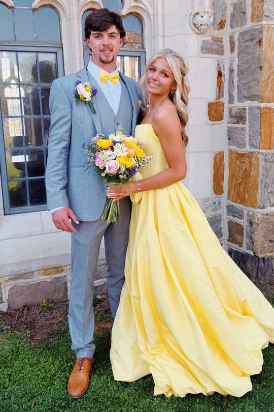 Fashion Strapless High Waist A-Line Satin Party Prom Dress