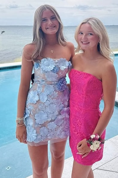 Fashion Strapless Lace Floral Mini Homecoming Dress