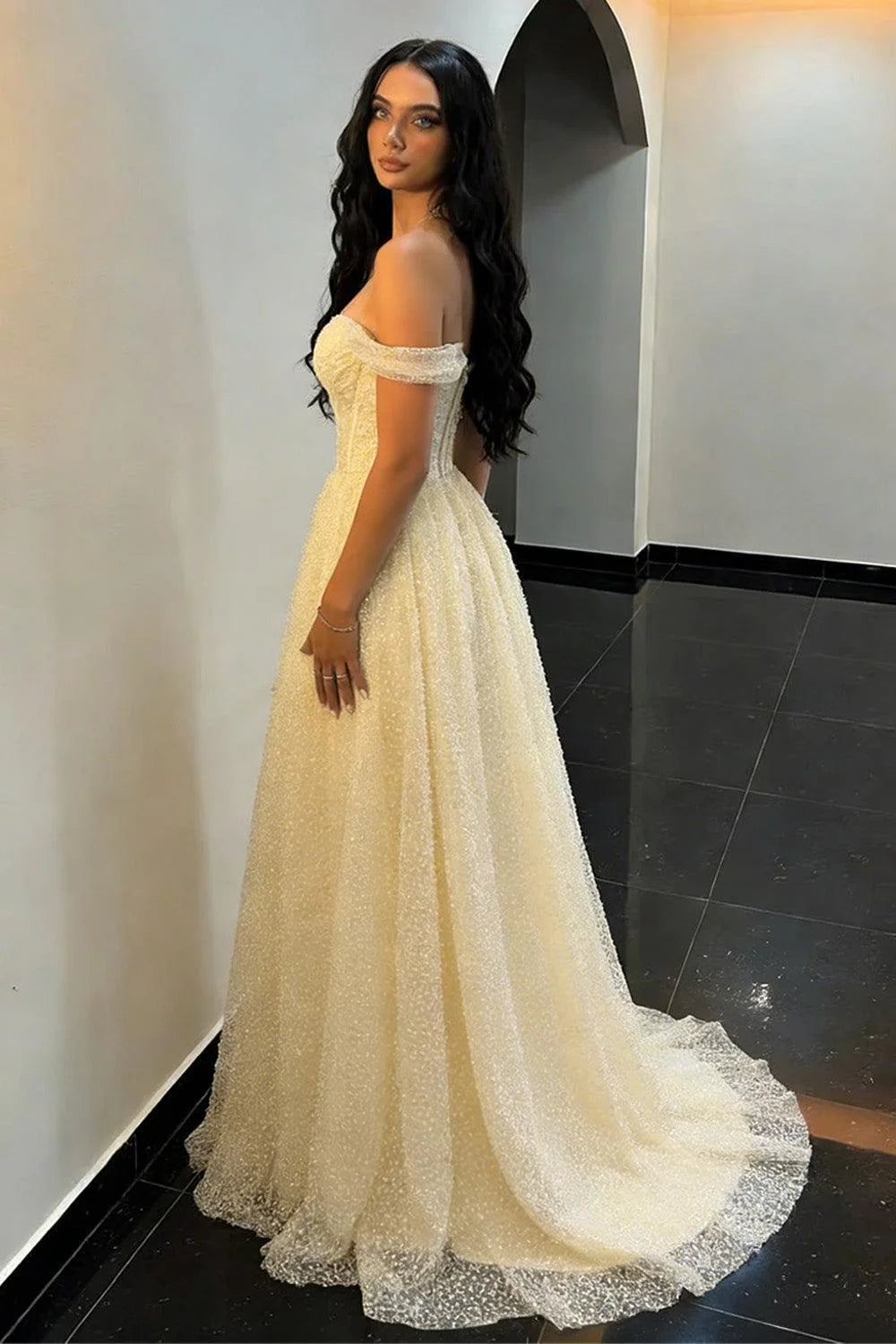 Fashion Tulle A-Line Empire Sweetheart Off-Shoulder Party Prom Dress