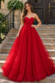 Fashion Tulle A-Line Sleeveless Empire Red Long Party Prom Dress
