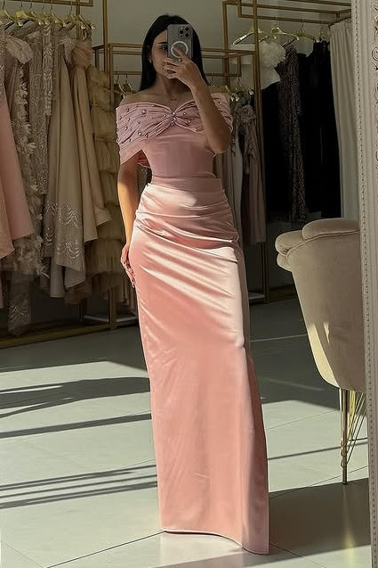 Fitted Off-Shoulder Beaded Empire Ruched Empire Party Prom Dress