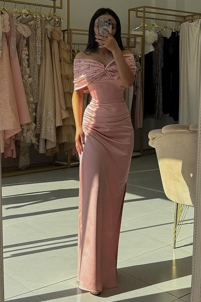 Fitted Off-Shoulder Beaded Empire Ruched Empire Party Prom Dress