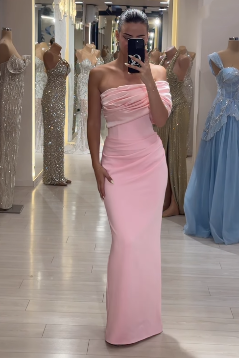 Fitted One Shoulder Ruched Empire Satin Party Prom Dress