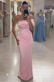 Fitted One Shoulder Ruched Empire Satin Party Prom Dress
