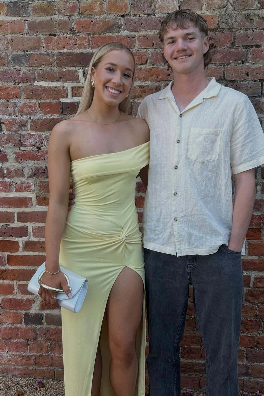 Fitted Satin One Shoulder Ruched Empire Party Prom Dress