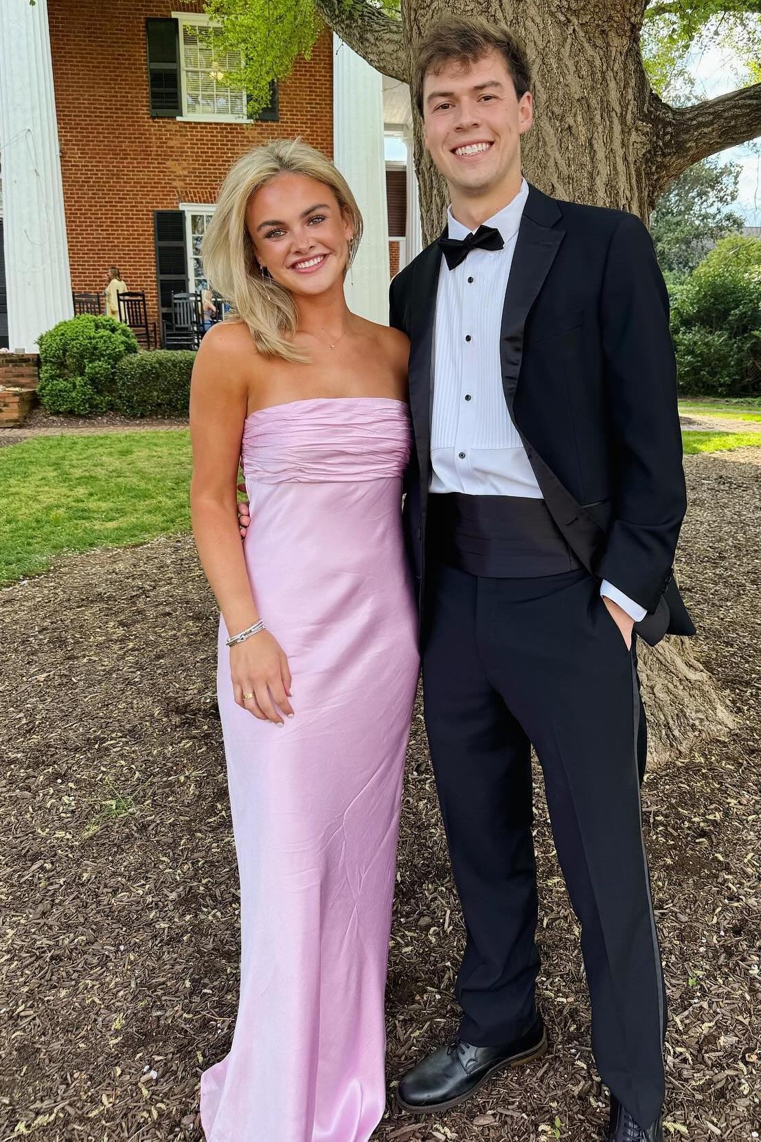 Fitted Satin Pleated Strapless Long Party Prom Dress