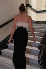 Fitted Strapless Empire Party Prom Dress With High Leg Slit